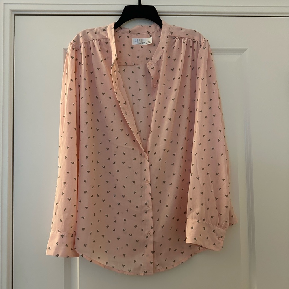 Pink Heart Patterned Button Up Blouse
